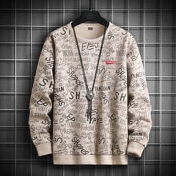 image-Men's 2023 Spring Casual Suede Print Sweatshirt 5XL Apricot