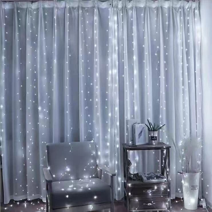 image-Cross-border LED Copper Wire Waterfall Curtain Light String Christmas Wedding Bedroom USB Remote Control Decorative Light with Hook