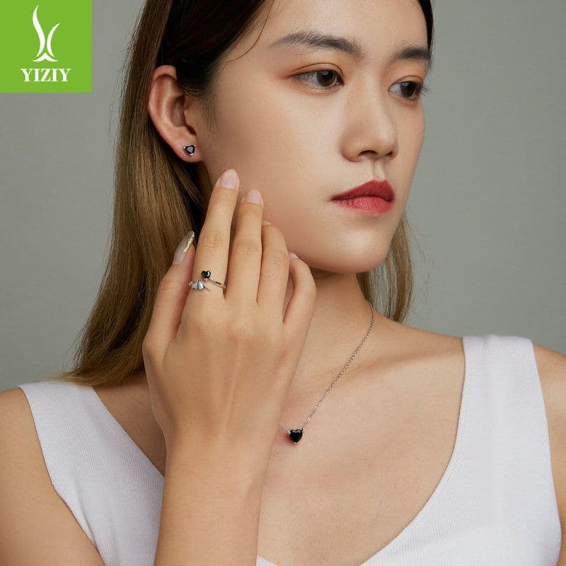 image-Silver 925 Zircon Earrings & Necklace Set - Clavicle Chain, Women's Jewelry