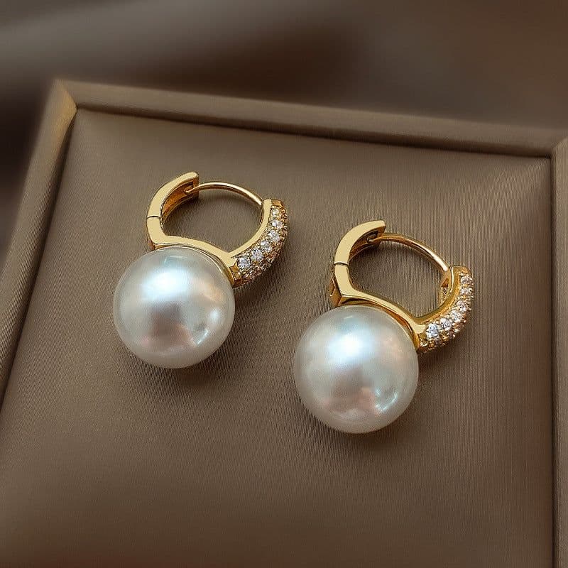 image-French Geometric Pearl Zircon Stud Earrings