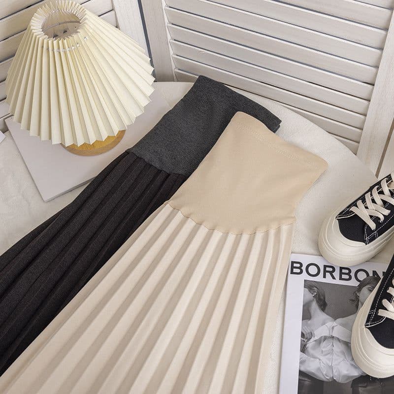 image-Real shot pregnant women skirt autumn and winter outerwear fashion Korean version high waist pleated skirt drape mid-length a-line skirt