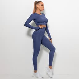 image-Women's High Waist Yoga Pants Two-Piece Set - Peach, XL