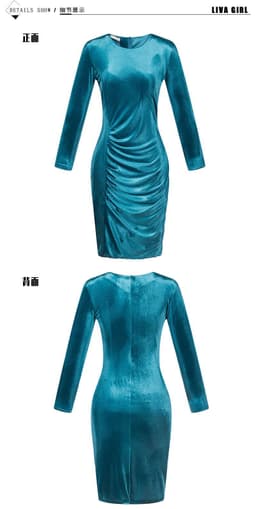 image-Livagirl Korean Velvet Dress - Green XXXL Long Sleeve