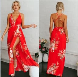 image-Yisa Meier 2021 Summer Beach Dress - Black Sexy Halter Split Print XL