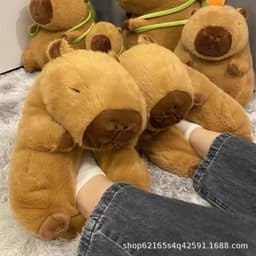 image-Cartoon Bear Plush Slippers - Large, South Korean Velvet, Dark Teddy Bear Shoes