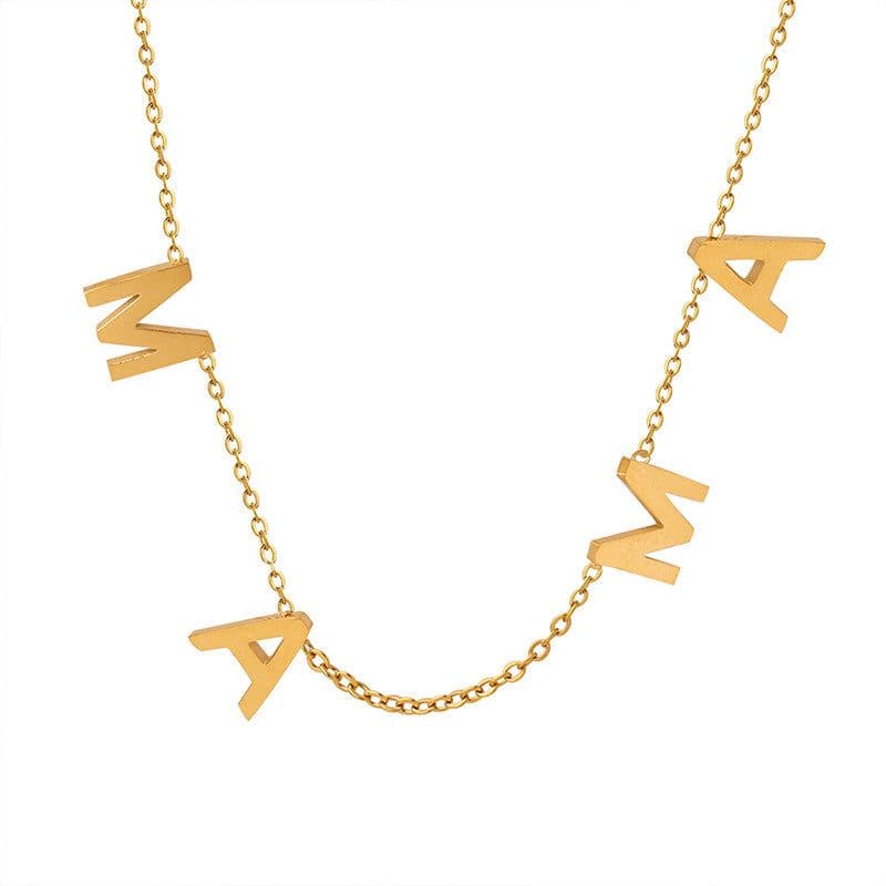 image-Versatile niche design MAMA Mother's Day gift jewelry stainless steel gold-plated personalized letter pendant clavicle necklace
