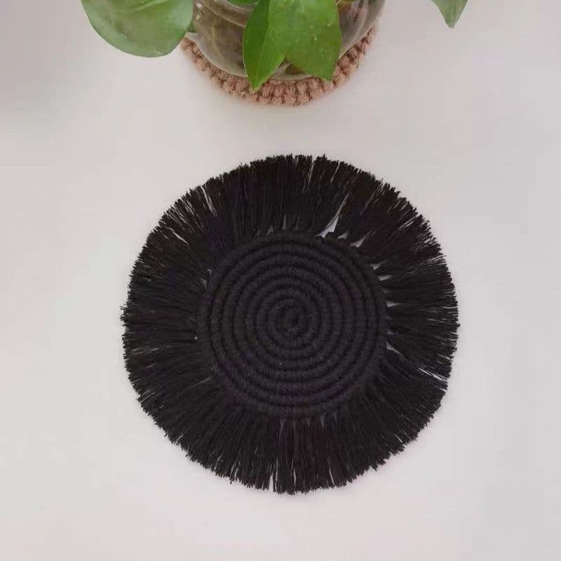 image-Boho Round Hand-Woven Table Mat - Gray 17cm Western Coaster