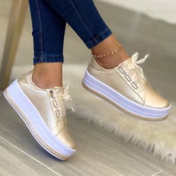 image-European & American Round Toe Casual Shoes - Rose Gold, PU, Size 43