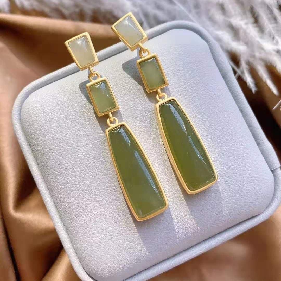 image-S925 Sterling Silver Hetian Jade Earrings Women