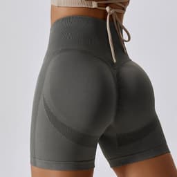 image-Light Gray Yoga Shorts - High Waist Women's Fitness