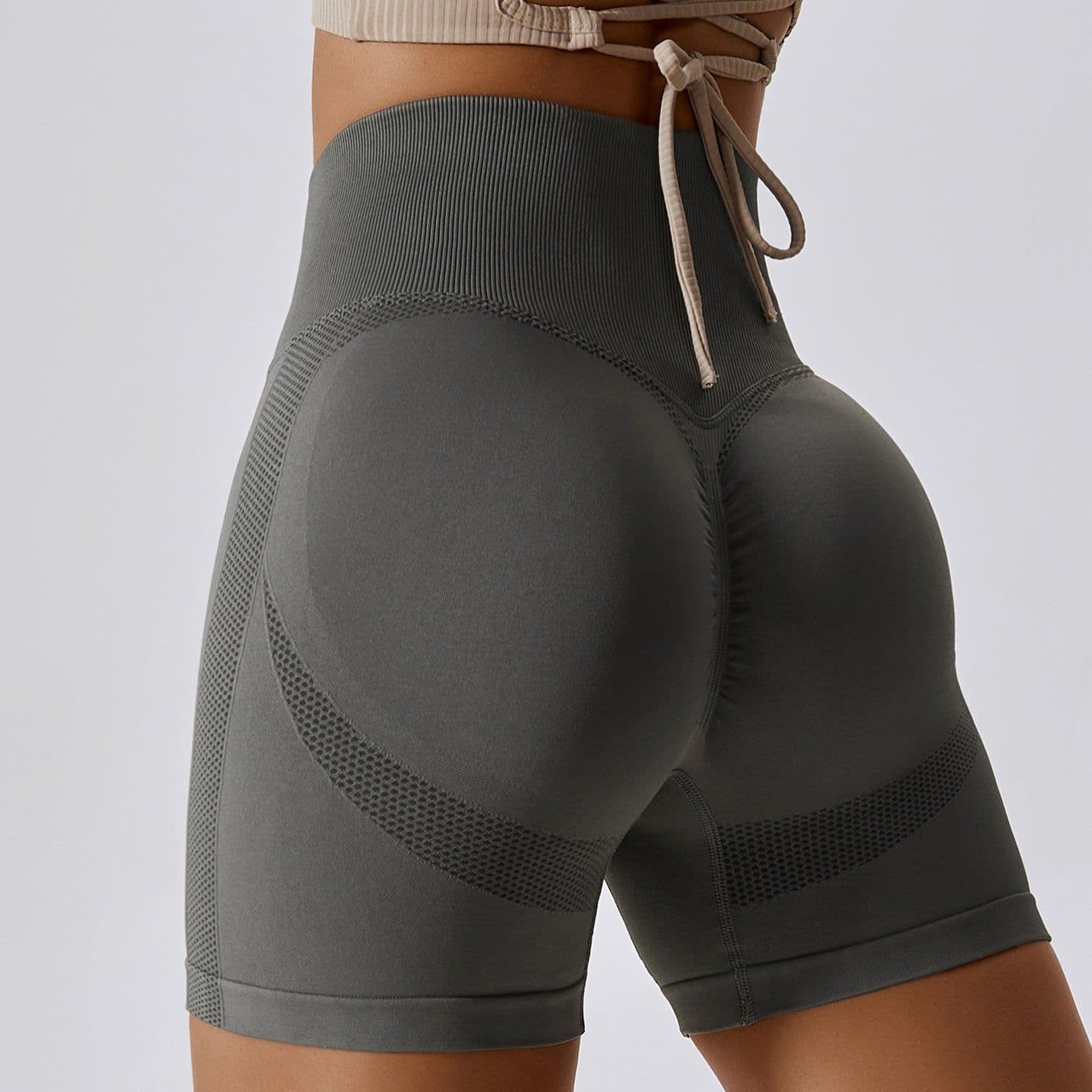 image-Light Gray Yoga Shorts - High Waist Women's Fitness