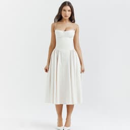 image-Dynoppy Sexy V-Neck Sleeveless Women's Dress - Mid-Length, Waist Slimming, Backless