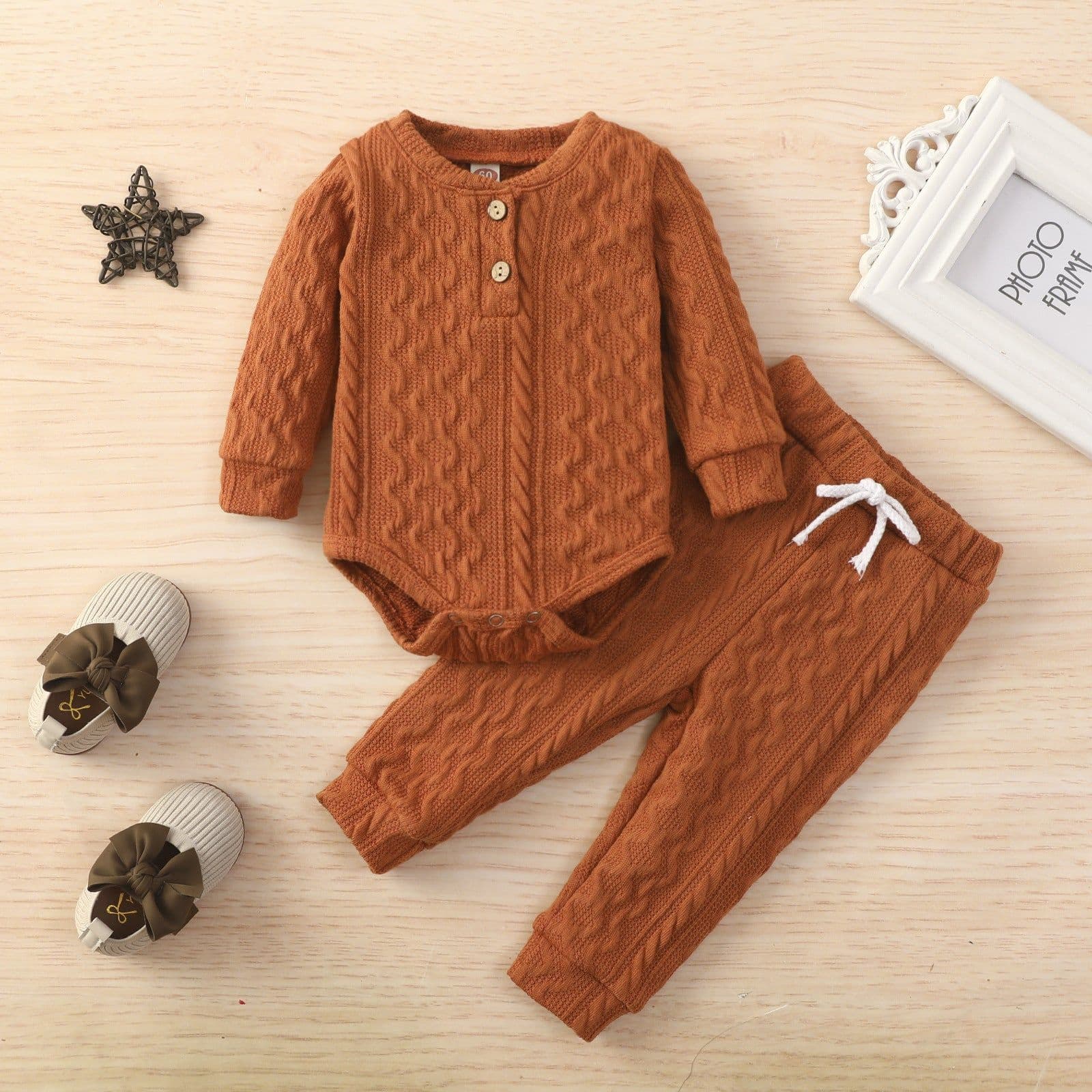 image-Children's Round Neck Top and Pants Set - Solid Color