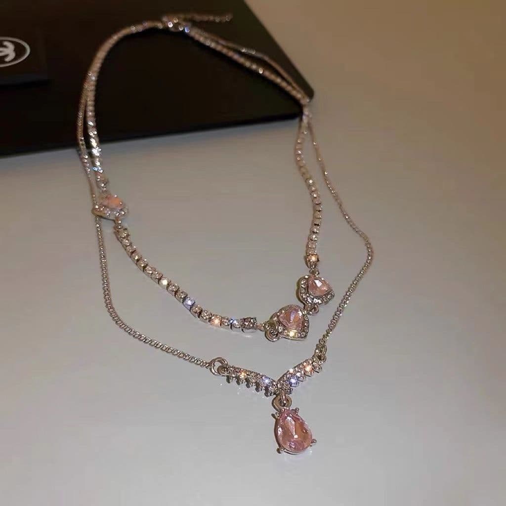 image-Ni Qi Jewelry Double-Layer Diamond Necklace - Clavicle Chain
