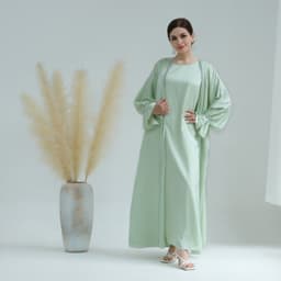 image-Loriya AliExpress Amazon Dubai Daily Solid Color Beaded Small Trumpet Sleeve Dress Robe LR633