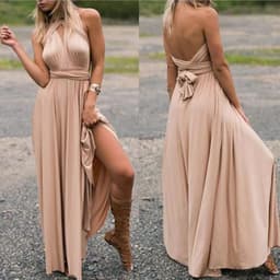 image-Cross-border European and American solid color and various ways to wear sexy strappy red dress long skirt dress bridesmaid dress