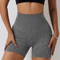 image-Light Gray Yoga Shorts - High Waist Women's Fitness
