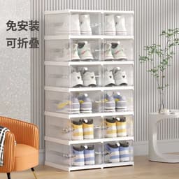image-installation-free folding aj shoe storage box home simple combination shoe cabinet plastic dust-proof transparent shoe box