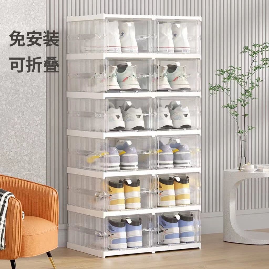 image-installation-free folding aj shoe storage box home simple combination shoe cabinet plastic dust-proof transparent shoe box