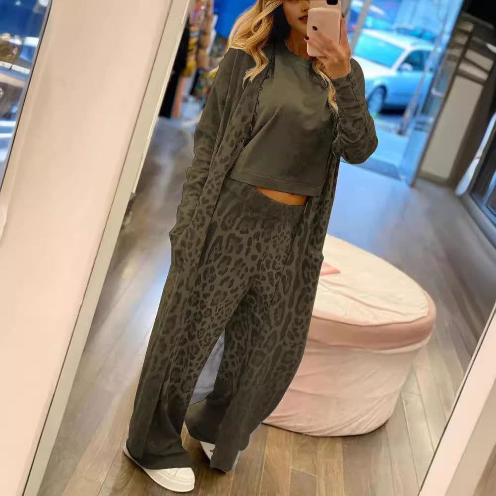 image-Leopard Print Two-Piece Set - Spring 2024, Women's, Green/Brown, S-XXL