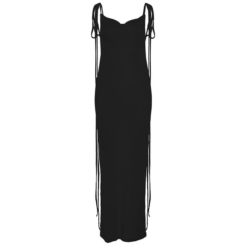 image-COKU 2022 Summer Backless Sling Dress - Apricot, High Waist, Slim-Fit