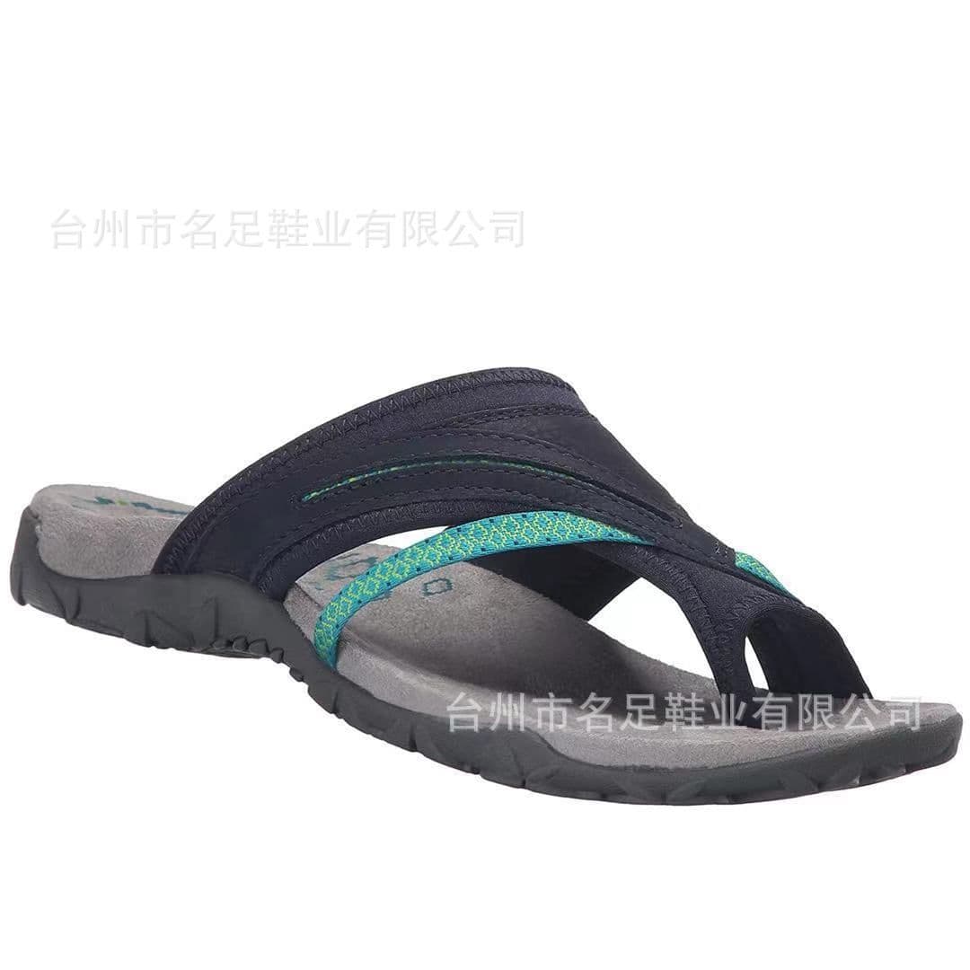 image-Summer women's shoes 2021 new European and American comfortable thong flat sandals women's color matching sandals and slippers for outerwear