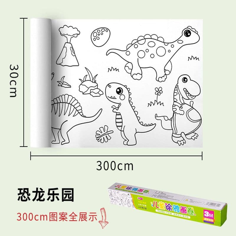 image-Children's Drawing Paper Roll 3m x 30cm Dinosaur Park