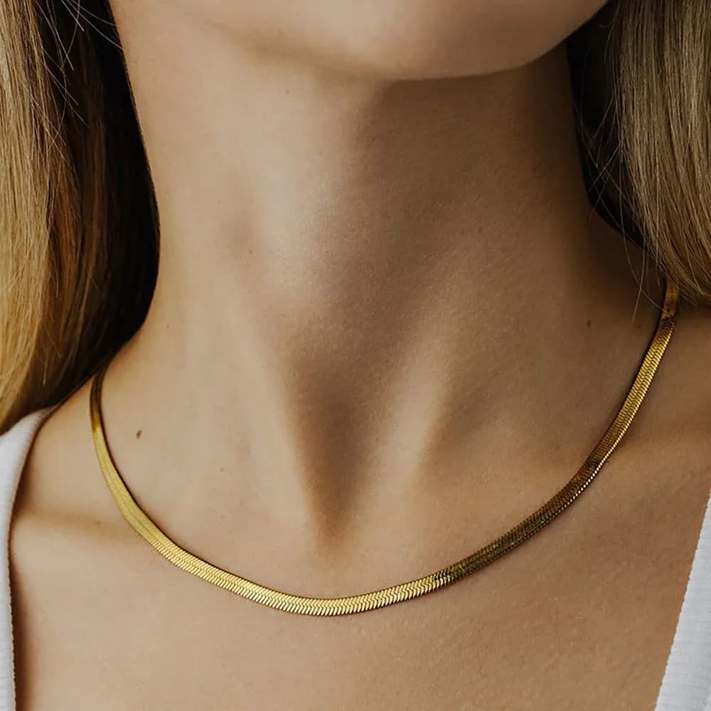image-Stainless Steel Snake Bone Chain Necklace - Gold