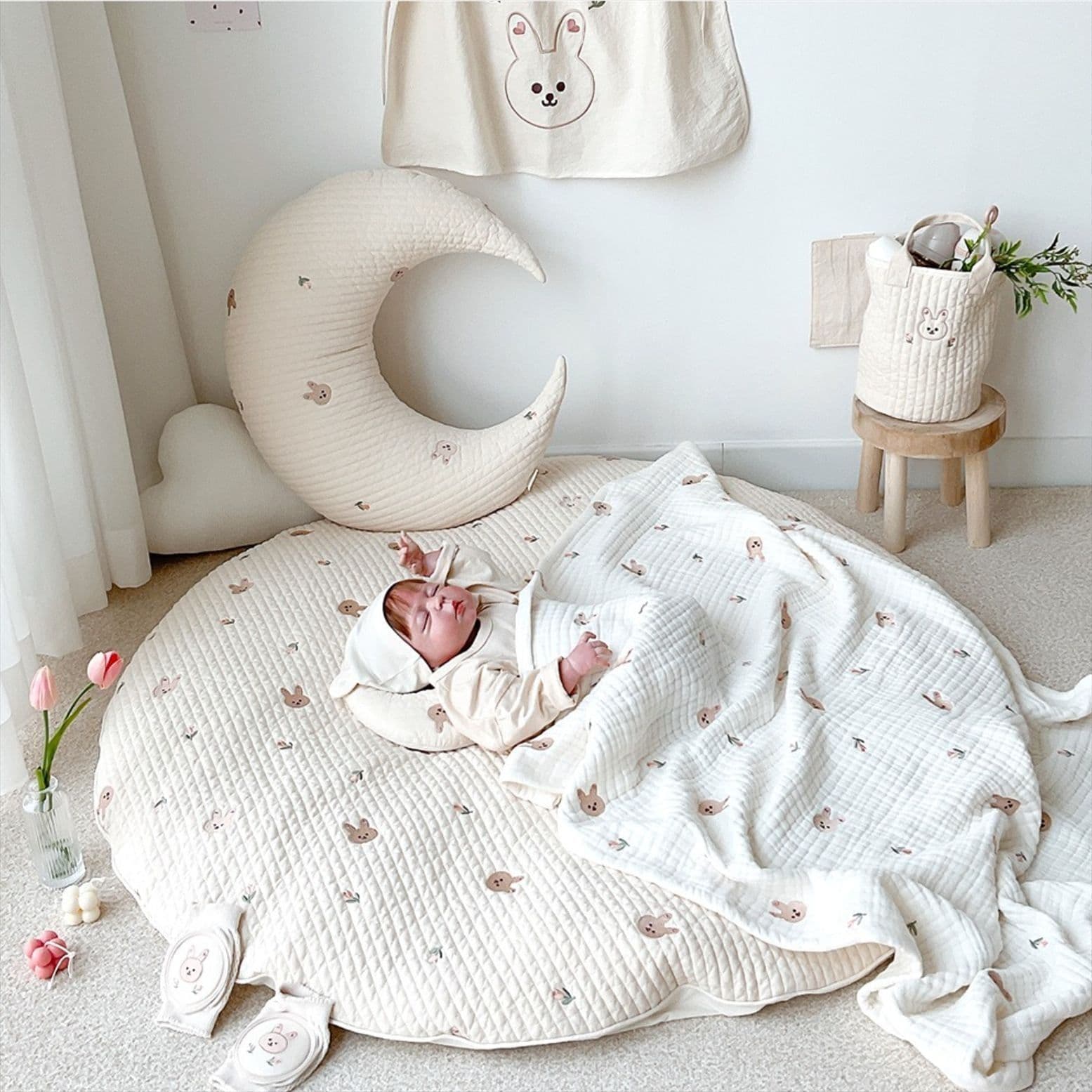 image-INS new baby round crawling mat game mat removable and washable floor mat exquisitely embroidered baby tent carpet