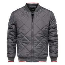 image-Mens Hooded Cotton Padded Jacket With Zip Front Solid Color Grey