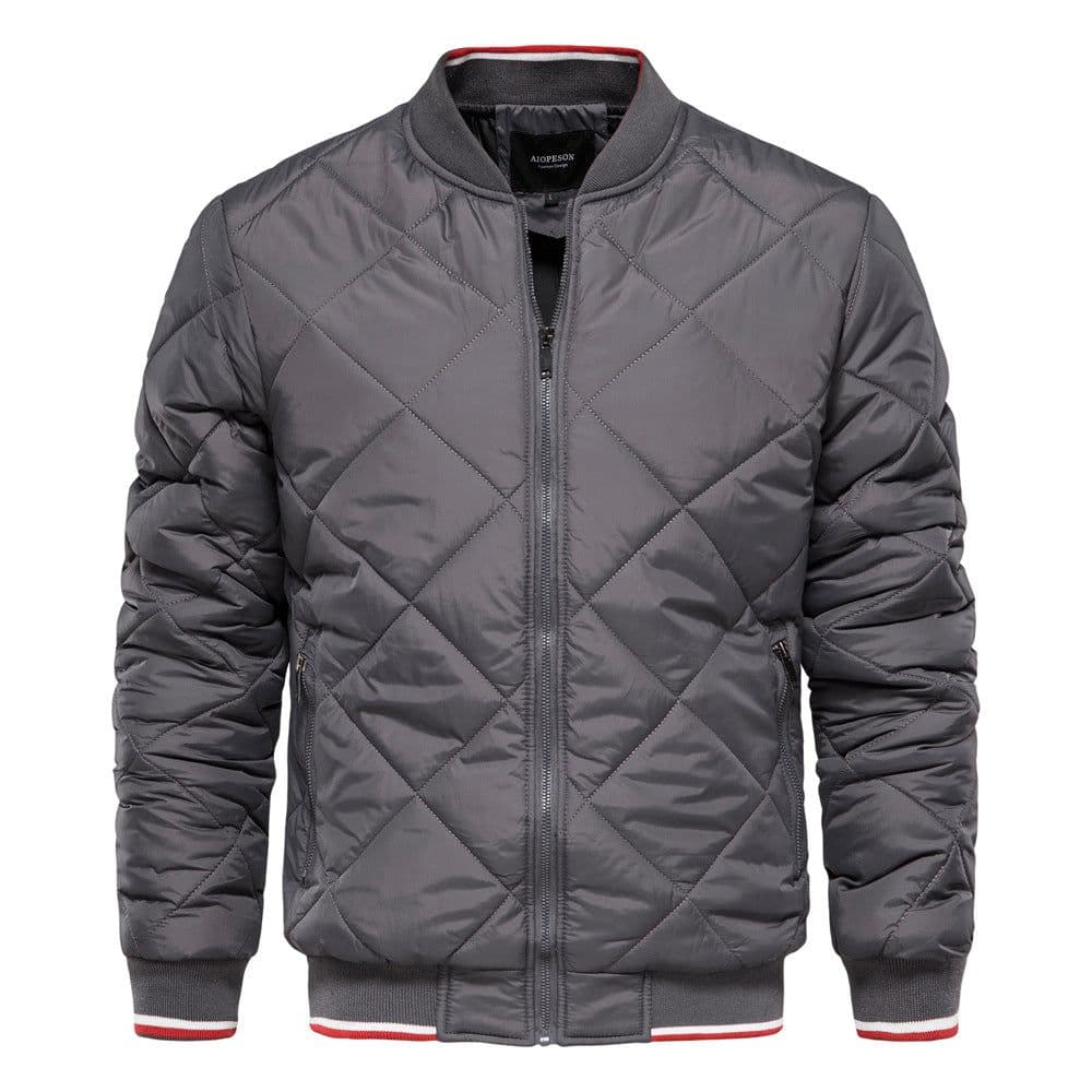 image-Mens Hooded Cotton Padded Jacket With Zip Front Solid Color Grey