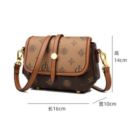 image-Women's PVC Shoulder Bag - Coffee Letter Small Square