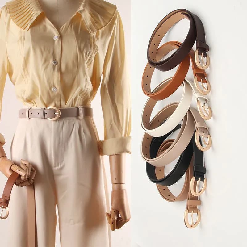 image-Apricot PU Belt Women 2-4cm Buckle