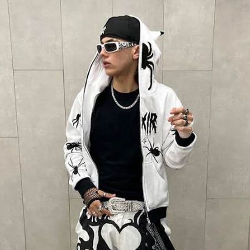 image-CDJLFH Spider Zip Hoodie - White XXL