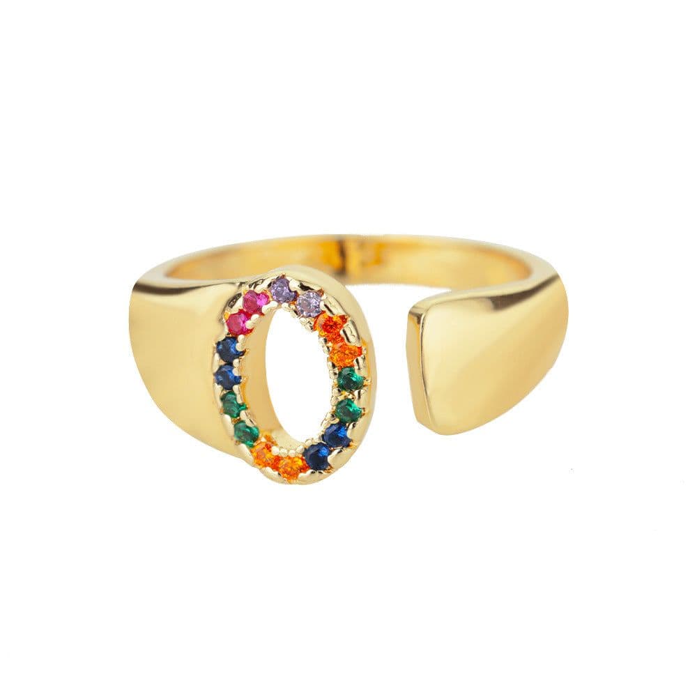 image-Retro Zirconia 26 Letter Adjustable Ring - Personalized Fashion Design