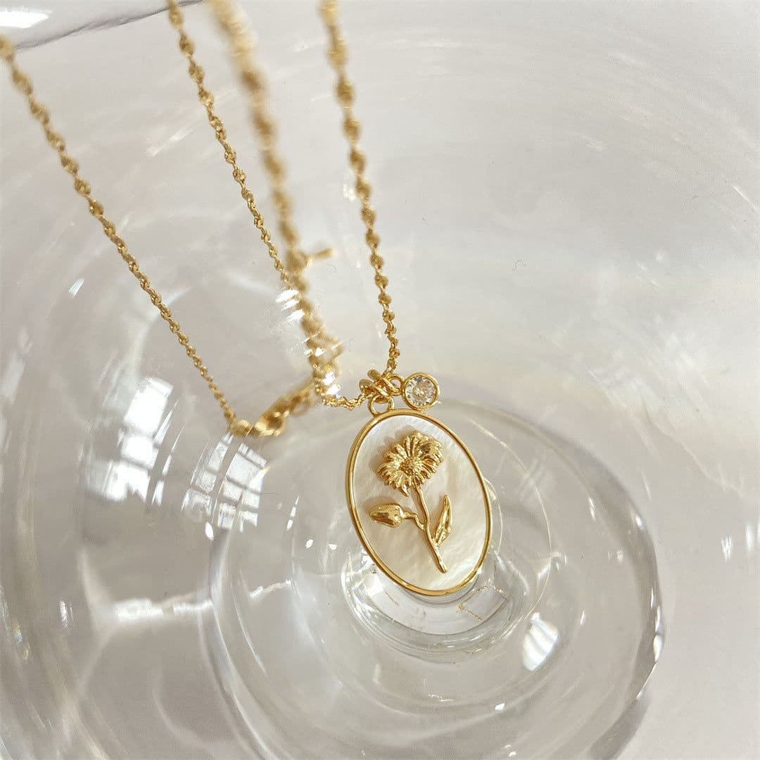 image-December Flower Necklace - Sunflower Copper Clavicle Chain 21-50cm
