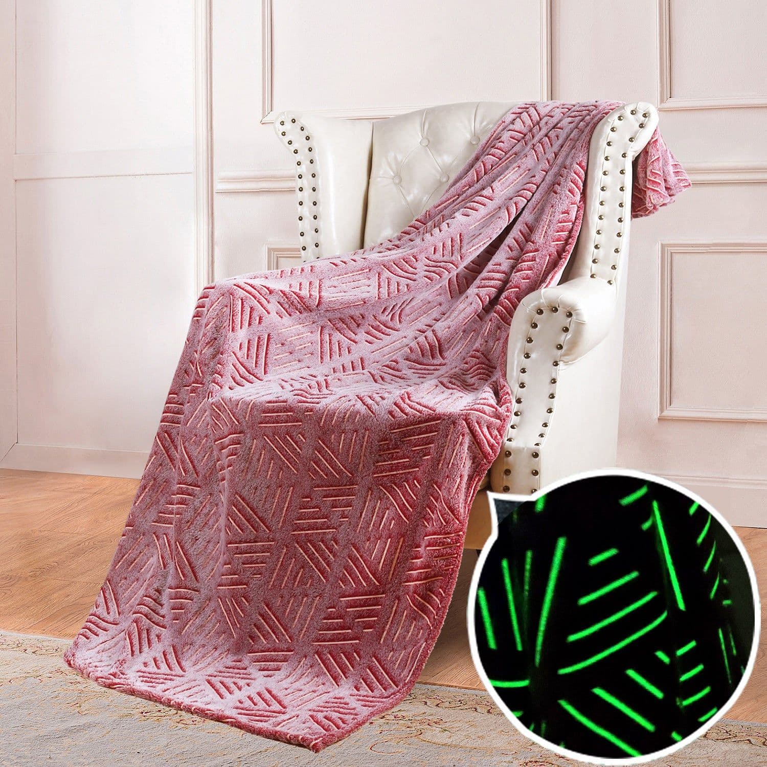 image-Luminous Double-Sided Flannel Blanket, Kids' Air-Conditioning Quilt, Maroon, 152x127CM