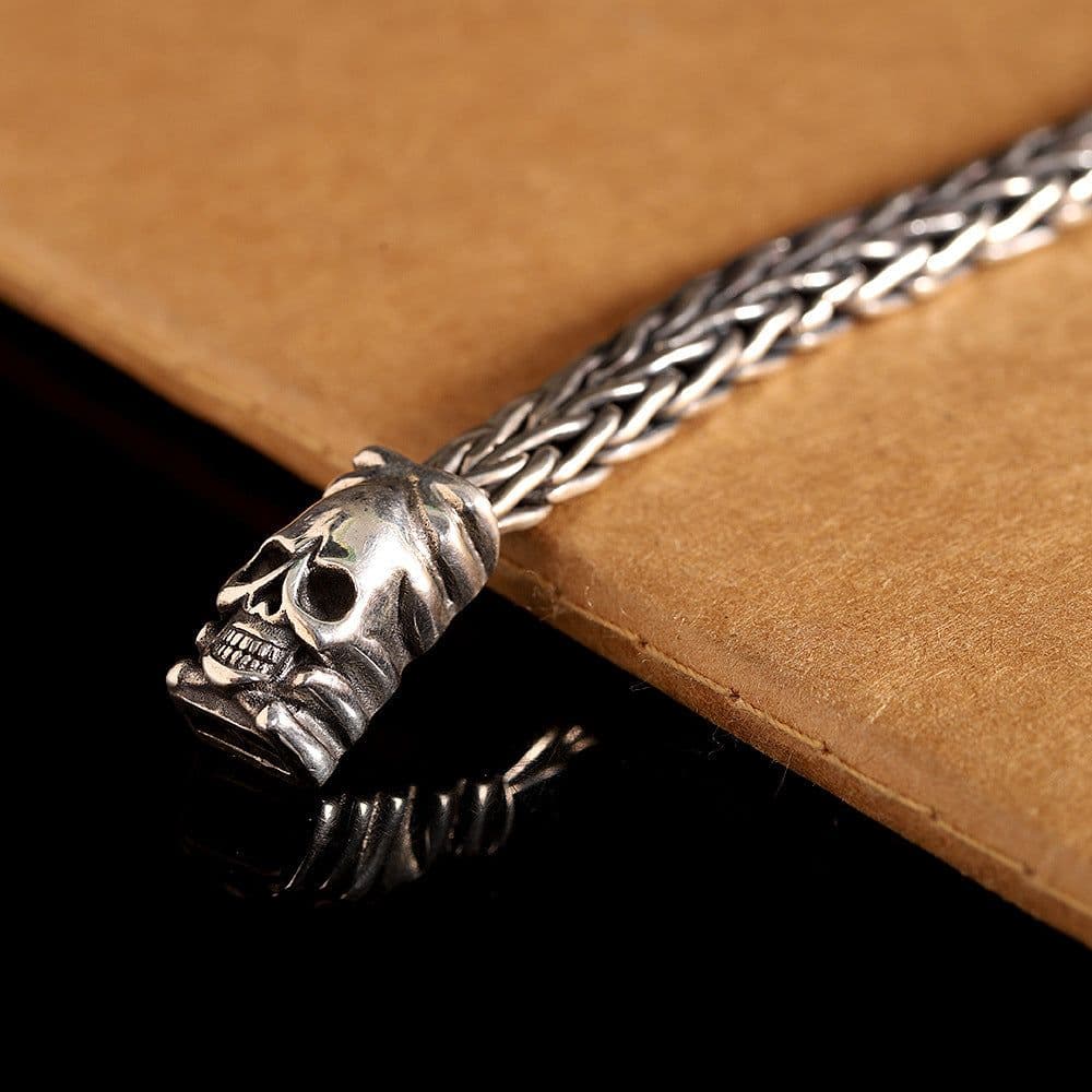 image-Seiko Men's 925 Silver Skull Bracelet - Retro Jewelry