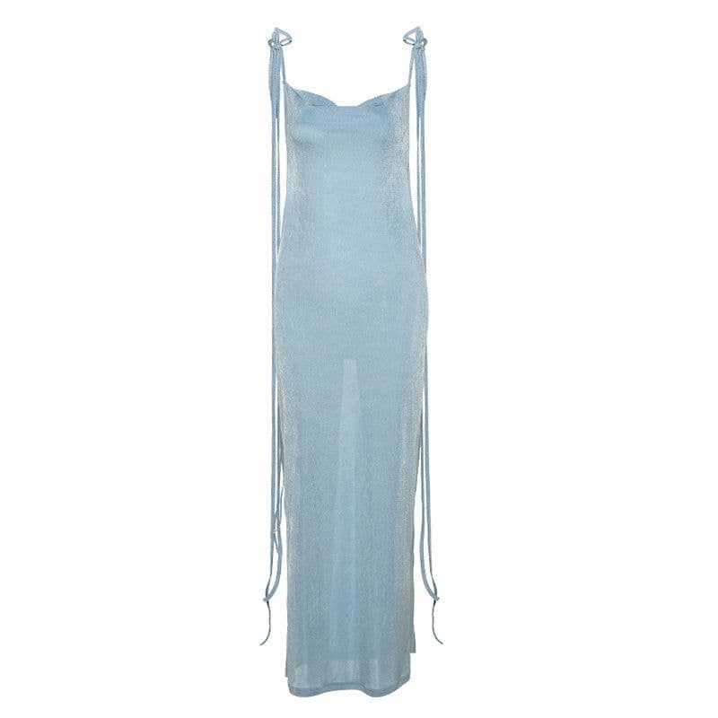 image-COKU 2022 Summer Backless Sling Dress - Apricot, High Waist, Slim-Fit