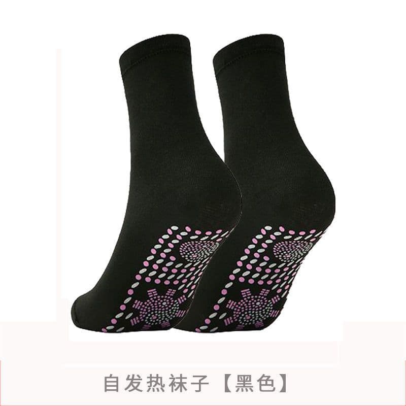 image-Yuehong Self-Heating Cotton Massage Socks - Washable, One Size, Mid-Tube, Black/White/Red