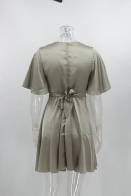 image-Women's V-Neck Polyester Dress - Light Green XL Short Sleeve