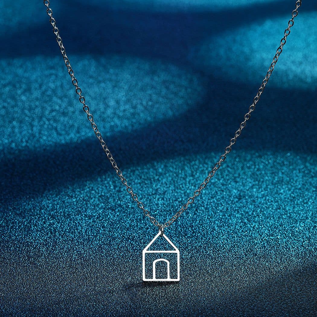 image-New Gold Stainless Steel House Pendant Necklace Small Simple Stylized Clavicle Chain