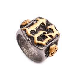 image-Mens Titanium Steel Ring Ghost Head Vintage Gold Plated Geometric Design