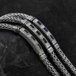 image-Seiko 925 Sterling Silver Bracelet, Men's Rattan Pattern, Unisex Jewelry, Retro Design
