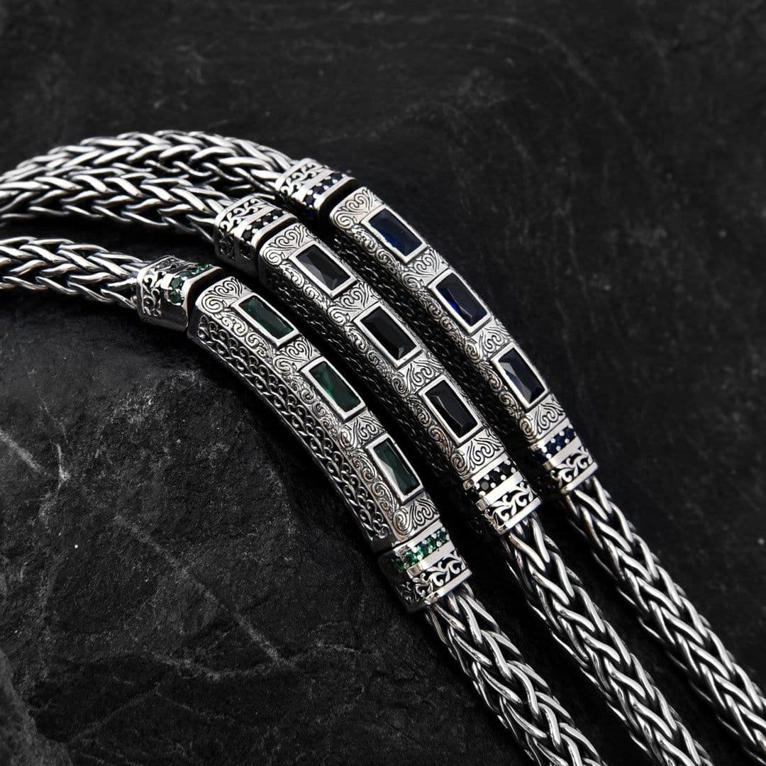 image-Seiko 925 Sterling Silver Bracelet, Men's Rattan Pattern, Unisex Jewelry, Retro Design