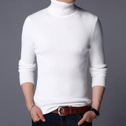 image-2022 autumn and winter new European and American cross-border men's vertical strip knitted pullover slim fit and thin solid color bottoming sweater men