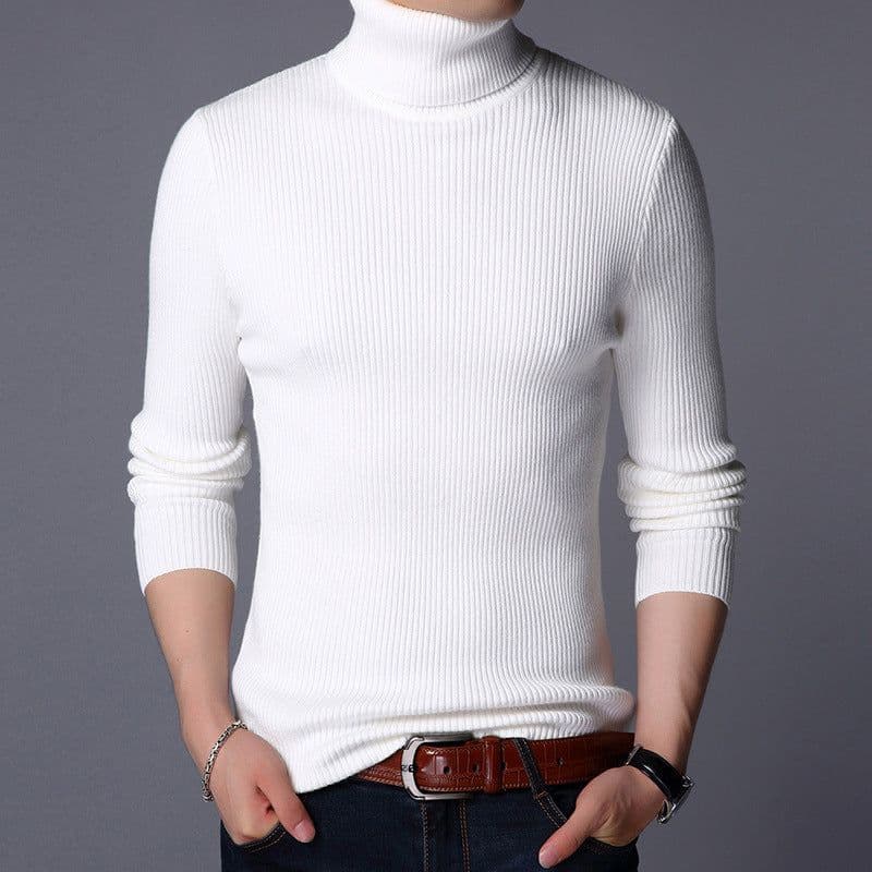 image-2022 autumn and winter new European and American cross-border men's vertical strip knitted pullover slim fit and thin solid color bottoming sweater men