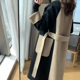 image-Women's Nizi Coat Mid-Length Black Korean Splicing Woolen Jacket, 4XL