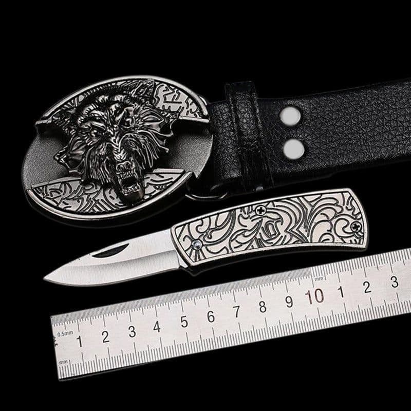 image-Men's Belt Knife - Trendy PU Leather, Alloy Buckle, 130cm