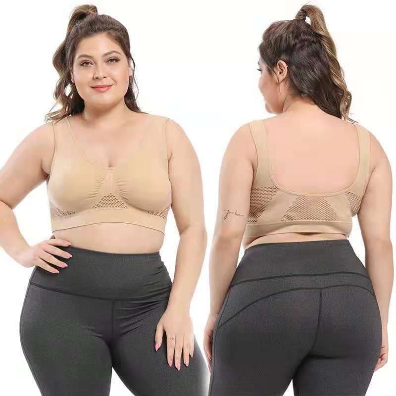 image-Foreign trade cross-border sport bra mesh hollow air hole sports bra yoga sports no steel ring underwear women